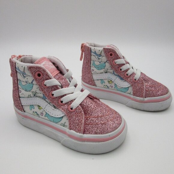 Vans Toddler Girls 4 Sk8-Hi Zip Shoe Pink Glitter - Picture 1 of 6